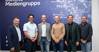 Die Partner des Cyber Security Days (von links): Michael Hollfelder, Daniel Rost, Stefan Strobel, Andreas Kurtz, Marc Becker und Markus Merz. Es fehlen Torsten Schulz und Alexander Schellong. Die Partner des Cyber Security Days (von links): Michael Hollfelder, Daniel Rost, Stefan Strobel, Andreas Kurtz, Marc Becker und Markus Merz. Es fehlen Torsten Schulz und Alexander Schellong.