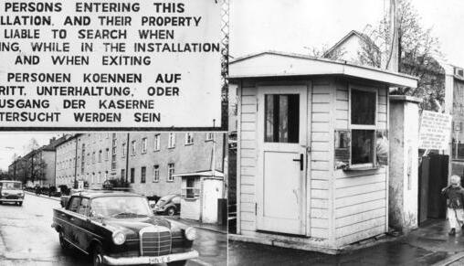 Zusammengestellt von Archiv und Dokumentation der Heilbronner Stimme 

1966: Keine Posten mehr an den Wharton-Barracks. Lediglich in den Abend-und Nachtstunden findet eine Kontrolle an den Kasernentoren statt.