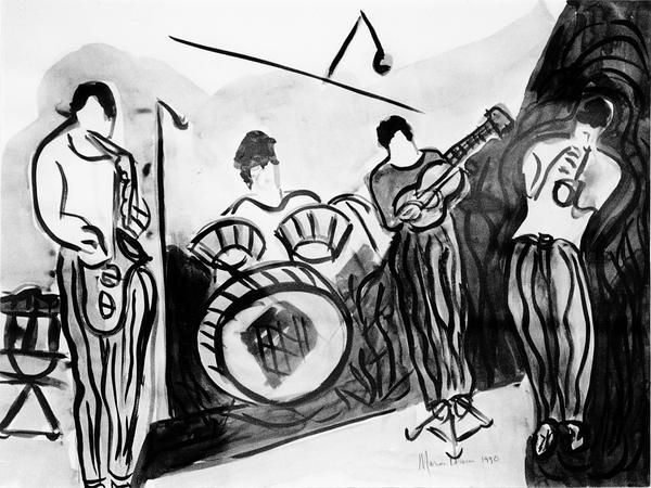 Zum 30. Club-Geburtstag gibt es "Jazz in Öl" und Jubiläumsreden.
Wenn Jazzer zum Pinsel greifen, dann geht es meist ums eigene Metier, wie hier in dem Aquarell von Konrad Neubrand.
Eine Ausstellung der Kunstwerke von Jazzmusikern in der Heilbronner Stadtbücherei bildet den Auftakt zu mehr als 50 Konzerten im Jubiläumsjahr. Aufnahme aus dem Jahr 1991. Zum 30. Club-Geburtstag gibt es "Jazz in Öl" und Jubiläumsreden.
Wenn Jazzer zum Pinsel greifen, dann geht es meist ums eigene Metier, wie hier in dem Aquarell von Konrad Neubrand.
Eine Ausstellung der Kunstwerke von Jazzmusikern in der Heilbronner Stadtbücherei bildet den Auftakt zu mehr als 50 Konzerten im Jubiläumsjahr. Aufnahme aus dem Jahr 1991.