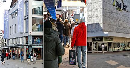 Während im Heilbronner Modegeschäft Palm (Foto links) im Sommer die Lichter ausgehen, macht man sich am Heilbronner Galeria-Kaufhof-Standort in der Fleiner Straße (rechts) inzwischen wieder Hoffnung auf einen Weiterbetrieb der Filiale. Doch ist die Lage im Einzelhandel wirklich so schlecht? Während im Heilbronner Modegeschäft Palm (Foto links) im Sommer die Lichter ausgehen, macht man sich am Heilbronner Galeria-Kaufhof-Standort in der Fleiner Straße (rechts) inzwischen wieder Hoffnung auf einen Weiterbetrieb der Filiale. Doch ist die Lage im Einzelhandel wirklich so schlecht?
