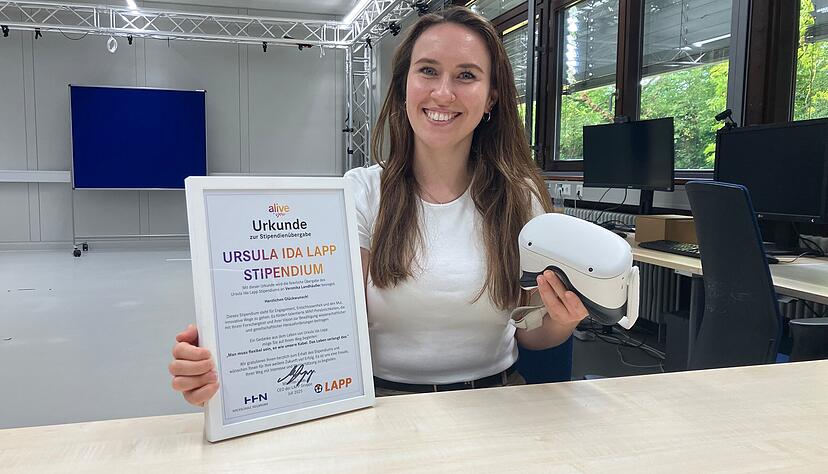 Erste Stipendiatin des Ursula-Lapp-Promotionsstipendiums: Veronika Landh&auml;u&szlig;er, die an der Hochschule Heilbronn im Fachbereich Software Engineering studiert hat, forscht an der Anwendung von Virtual Reality in der Alkoholsuchttherapie.