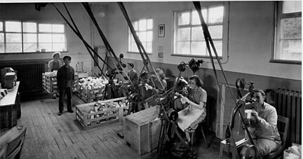 Blick in die Werkstatt. Das Foto ist nicht datiert. Eine ehemalige Mitarbeiterin hat es unserer Zeitung zur Verfügung gestellt.
Repros/Archivfoto: Birgit Riecker