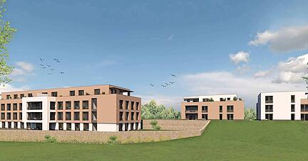 So könnte das Seniorenzentrum einmal aussehen (links). Im Obergeschoss und den beiden freistehenden Mehrfamilienhäusern könnten bis zu 24 barrierefreie Wohnungen entstehen.
Visualisierung: Maslowski Architekten