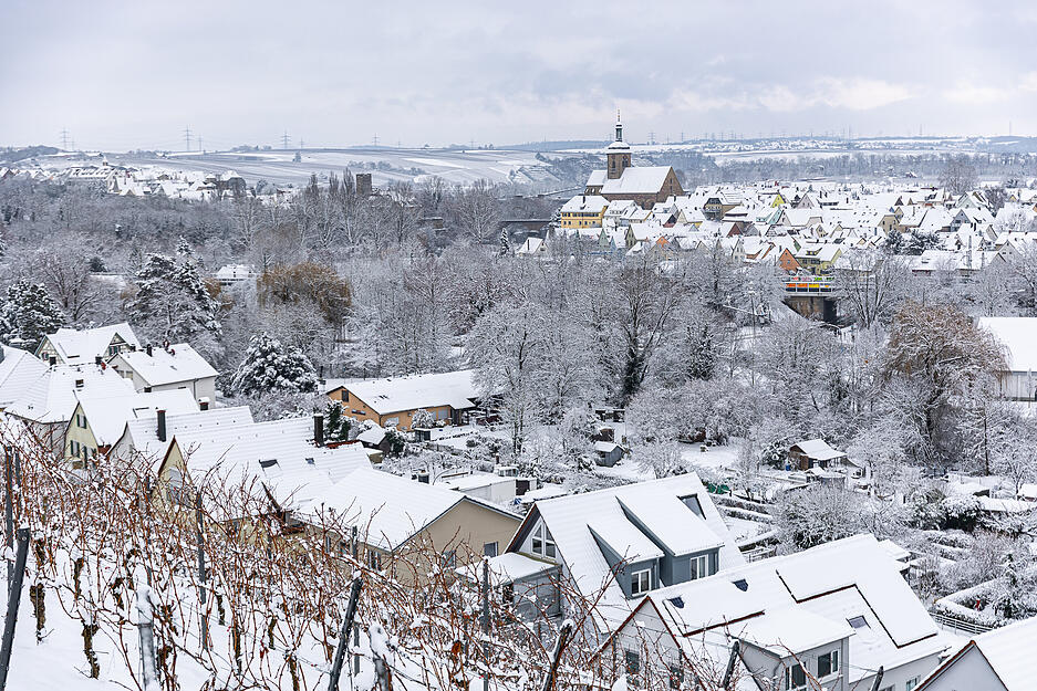 Ein Blick auf das verschneite Lauffen. Ein Blick auf das verschneite Lauffen.