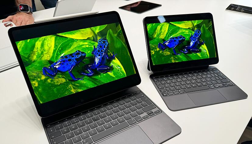 Die neuen iPad Pro-Modelle sind auf einem Event von Apple zu sehen. Das neue iPad Pro ist das erste Apple-Ger&auml;t mit dem M4-Chip. Die gr&ouml;&szlig;ere Version mit einem 13-Zoll-Display ist das bisher d&uuml;nnste Apple-Ger&auml;t mit einer Dicke von 5,1 Millimetern.