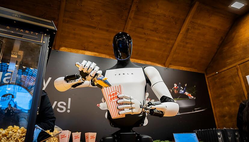 Tesla lie&szlig; einen Optimus-Roboter j&uuml;ngst in Berlin Popcorn verteilen. (Archivbild)