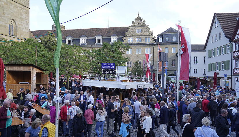 Besucher sind zur Eröffnung des Öhringer Weindorfs an den Marktplatz gekommen.
