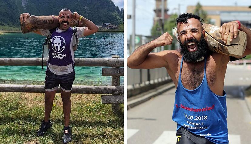 Mehmet "Mamo" Topyürek läuft seit Jahren mit Baumstamm durch Heilbronn (rechts) und die Welt. Mehmet "Mamo" Topyürek läuft seit Jahren mit Baumstamm durch Heilbronn (rechts) und die Welt.