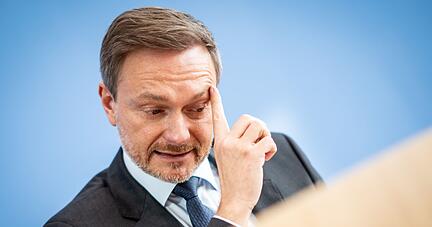 Bundesfinanzminister Christian Lindner (FDP) bei einer Pressekonferenz in Berlin.