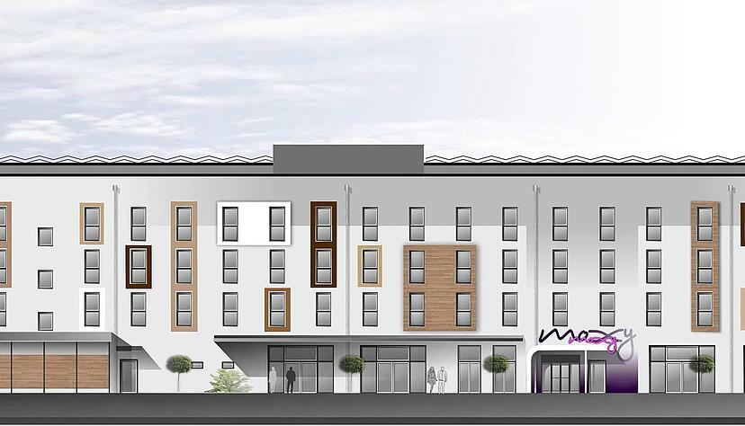 So wird es aussehen, wenn es voraussichtlich 2024 fertig ist: Das 117-Zimmer-Hotel, dessen Bauantrag der Langenburger Investor frisch eingereicht hat, soll modern und funktional gestaltet sein.
Visualisierung: Planbüro So wird es aussehen, wenn es voraussichtlich 2024 fertig ist: Das 117-Zimmer-Hotel, dessen Bauantrag der Langenburger Investor frisch eingereicht hat, soll modern und funktional gestaltet sein.
Visualisierung: Planbüro