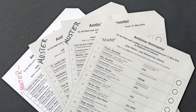 Die Stimmzettel für die Wahl zum Landtag von Baden Württemberg am 13. März. Nicht jeder vertraut auf eine korrekte Auszählung durch unabhängige Wahlhelfer. Links wie rechts wird der Manipulationsverdacht geäußert. Foto: Dennis Mugler
