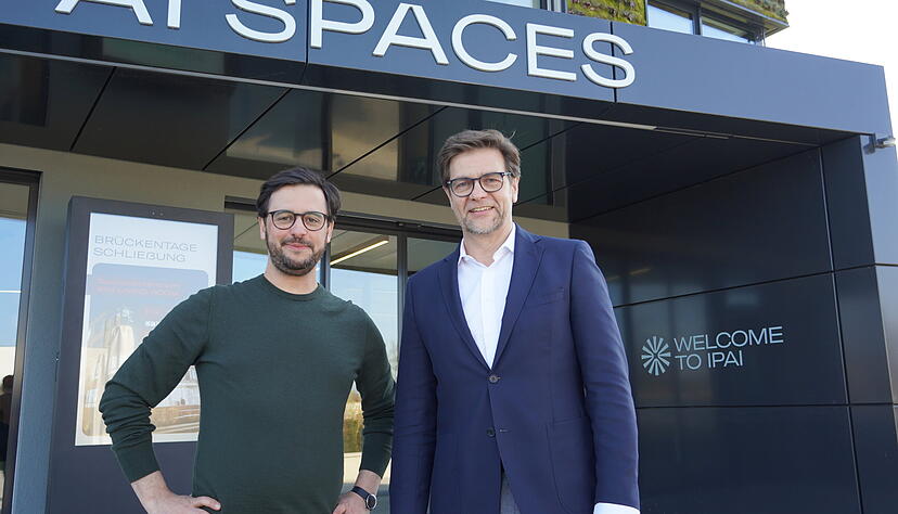 Arbeiten nun zusammen an der KI-Zukunft: Ipai-Gesch&auml;ftsf&uuml;hrer Moritz Gr&auml;ter (links) und Intersport-Vorstand Thomas Storck.