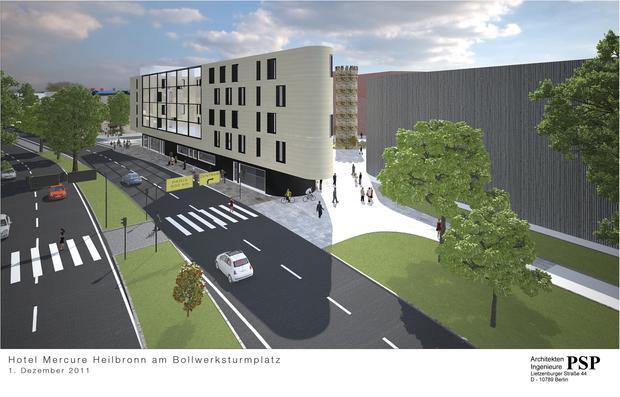 In dem fünfgeschossigen Gebäude direkt an der Mannheimer Straße sollen rund 140 Zimmer sowie Tagungsräume und Gastronomie untergebracht werden. Computersimulation: PSP Architekten Ingenieuere In dem fünfgeschossigen Gebäude direkt an der Mannheimer Straße sollen rund 140 Zimmer sowie Tagungsräume und Gastronomie untergebracht werden. Computersimulation: PSP Architekten Ingenieuere