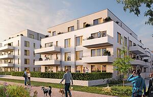 Die Visualisierung zeigt den geplanten Magnolienhof, wo in drei Gebäuden ab Mitte dieses Jahres 62 Wohnungen entstehen.
Foto: Stadtsiedlung Heilbronn GmbH