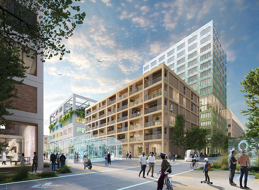 Das Architekturbüro MVRDV aus Rotterdam hat sich den Auftrag für den KI-Park in Heilbronn geholt. Das sind die Entwürfe, wie das Gelände einmal aussehen soll.