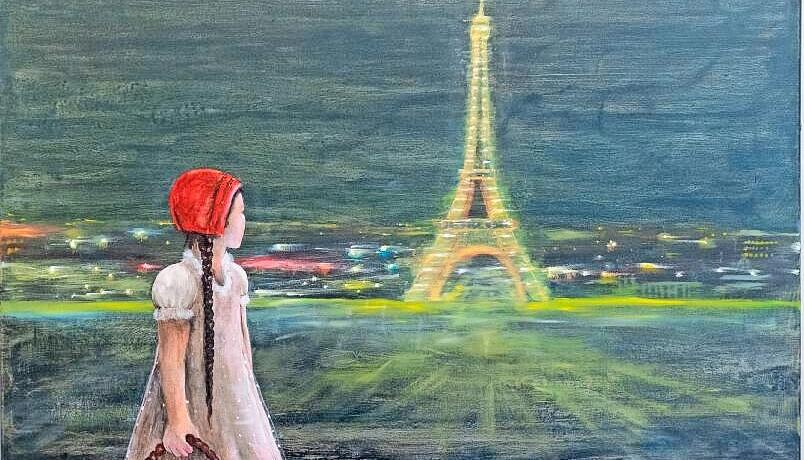 Kosmopolitische Märchenfigur: Sonja Streng, „Rotkäppchen in Paris“, Acryl auf Leinwand, ein Meter auf 1,5 Meter.