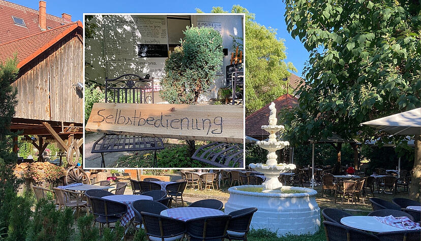 Blick in den idyllischen Biergarten des Gasthaus Hirsch in Lampoldshausen. Blick in den idyllischen Biergarten des Gasthaus Hirsch in Lampoldshausen.