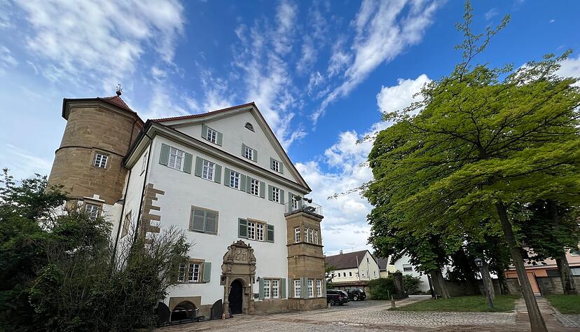 Gemminger Schloss nach dem Unwetter vom 13. Mai. Zwischen den Pflastersteinen befindet sich Dreck.