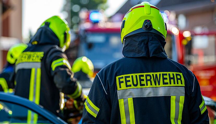 Einsatzkr&auml;fte der Feuerwehr bei einem &Uuml;bungseinsatz.