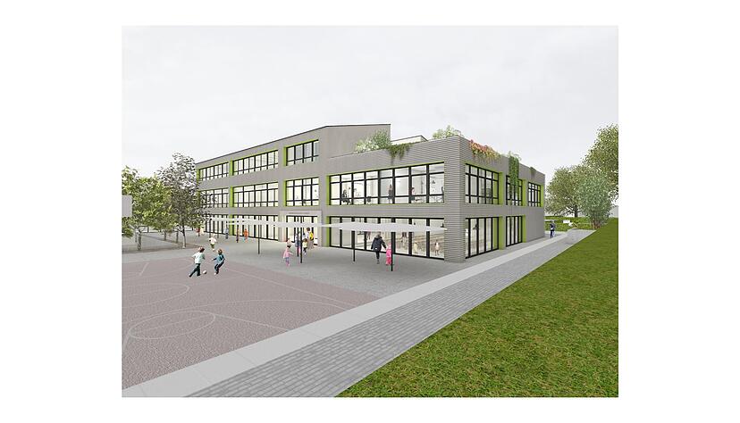 Die Visualisierung zeigt, wie die Grundschule Affaltrach nach der Erweiterung, die 8,3 Millionen Euro verschlingt, aussehen wird.
