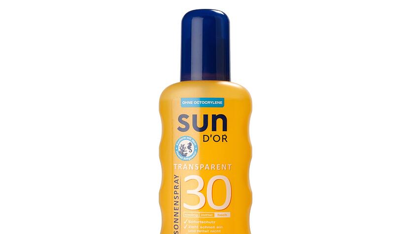 Gesamt-Testsieger unter den Sonnenschutzmitteln ist das Sun D'Or Sonnenspray transparent (Note 1,4).