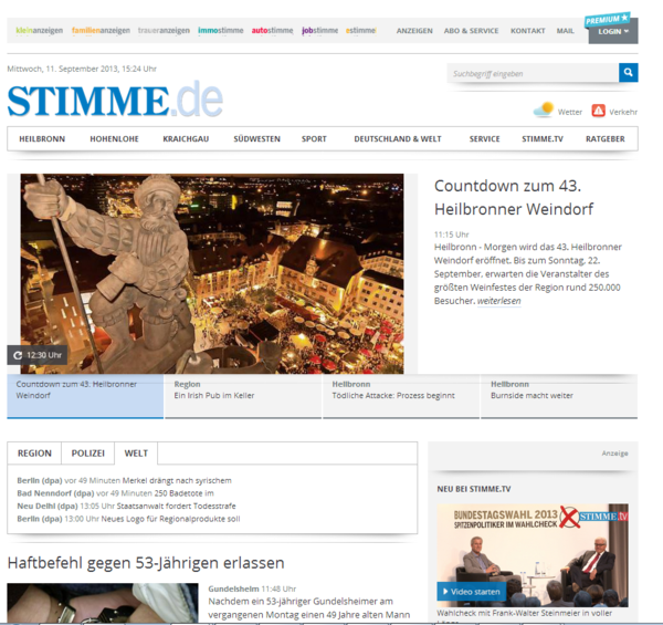 Ab Oktober 2013 startet das Nachrichtenportal mit  den Inhalten aller Lokalausgaben und multimedialen Beitr&auml;gen. Vier Redakteure im Schichtbetrieb sorgen daf&uuml;r, dass die Seite von 7 bis 23 Uhr aktuell ist.   

Rund 1,8 Millionen Besucher z&auml;hlt das Internetportal im Monat vor dem Relaunch.