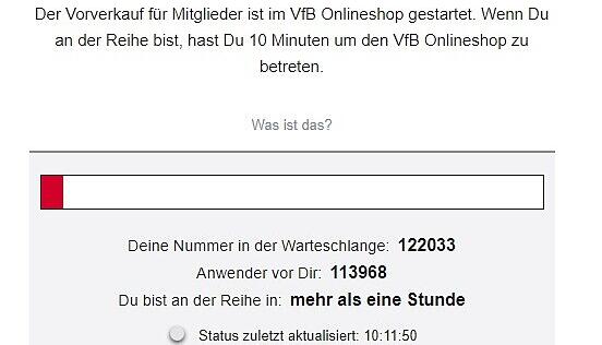 Der Ticketshop des VfB Stuttgart wird im Vorverkauf für das Spiel gegen Bayern München überrannt.