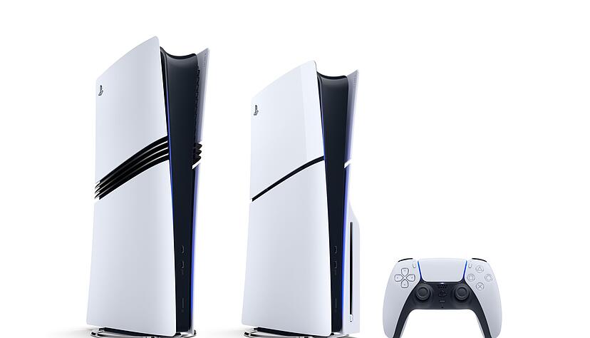 Links die neue PS5 Pro ohne Laufwerk, rechts die PS5 Slim mit Blu-ray-Laufwerk. Links die neue PS5 Pro ohne Laufwerk, rechts die PS5 Slim mit Blu-ray-Laufwerk.