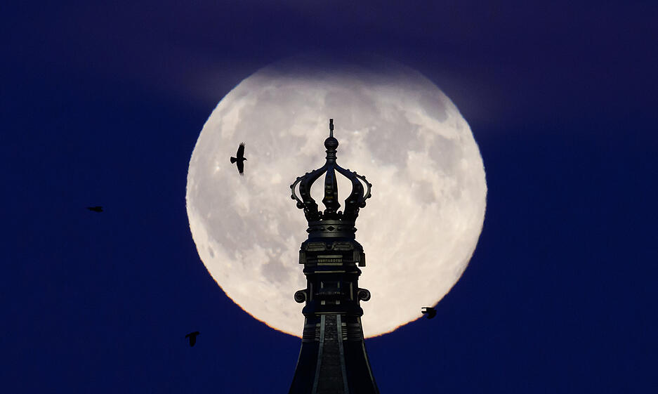 Der Supermond hinter der Staatskanzlei in Dresden. Der Supermond hinter der Staatskanzlei in Dresden.