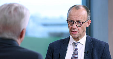 Unions-Kanzlerkandidat Friedrich Merz spricht im Talk-Format "Ohne Ausrede" mit Uwe Ralf Heer, Chefredakteur der Heilbronner Stimme.
