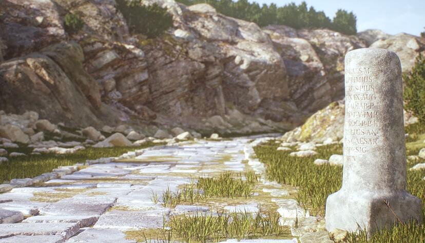 Die Illustration zeigt einen Kilometerstein auf einer Bergstraße in Kilikien, Türkei Die Illustration zeigt einen Kilometerstein auf einer Bergstraße in Kilikien, Türkei