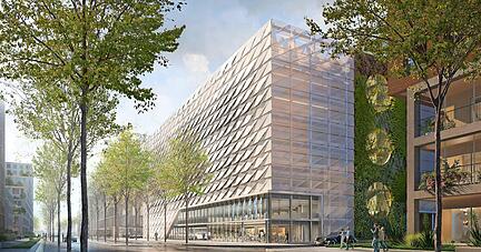 2023 soll die Garage im Neckarbogen mit 14 Parkebenen fertig sein. Von 650 Parkplätzen werden 195 mit E-Ladesäulen ausgestattet.
Visualisierung: Wittfoht Architekten