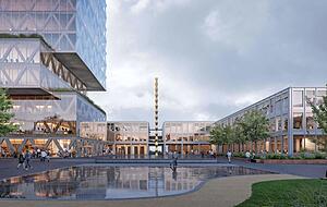 Zum Hochhaus (links) soll sich das neue Verwaltungsgeb&auml;ude gesellen. Insgesamt entstehen damit am W&uuml;rth-Campus in Gaisbach 375 Arbeitspl&auml;tze.