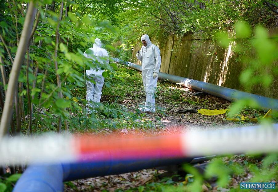 Zwei Besucher eines Grillplatzes in der Parkanlage wollten am Sonntagabend austreten und machten die grausige Entdeckung.