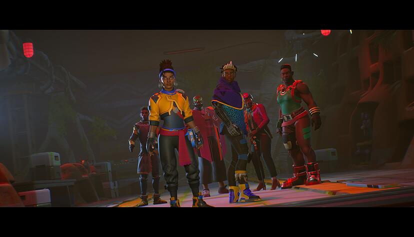 Traditionelle Farben, Muster und Materialien neben Hologrammen und Kraftfeldern: Die Spielwelt von «Relooted» ist - sagen wir - afrofuturistisch gehalten. Traditionelle Farben, Muster und Materialien neben Hologrammen und Kraftfeldern: Die Spielwelt von «Relooted» ist - sagen wir - afrofuturistisch gehalten.