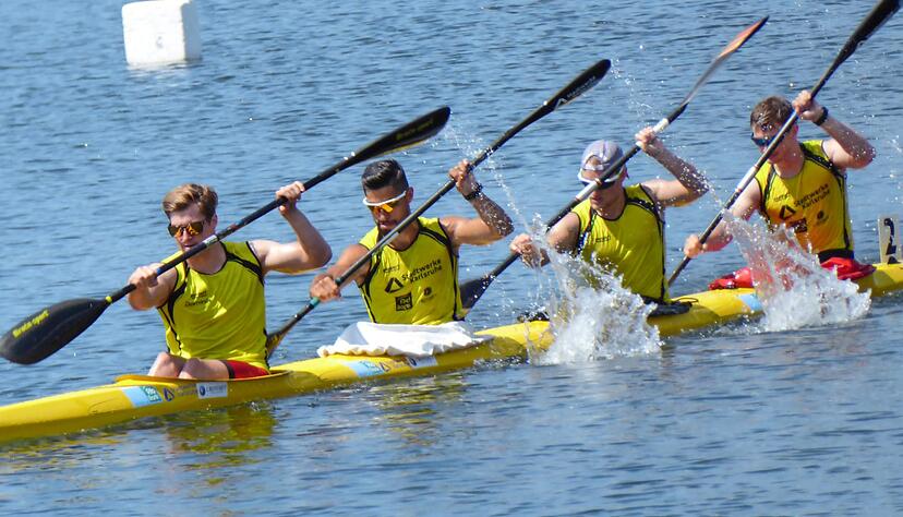 Der siegreiche K4 über 1000 Meter mit zwei Unterländern (von links): Felix Landes, Saeid Fazloula, Yannik Pflugfelder und Tim Bechthold.
Foto: privat Der siegreiche K4 über 1000 Meter mit zwei Unterländern (von links): Felix Landes, Saeid Fazloula, Yannik Pflugfelder und Tim Bechthold.
Foto: privat