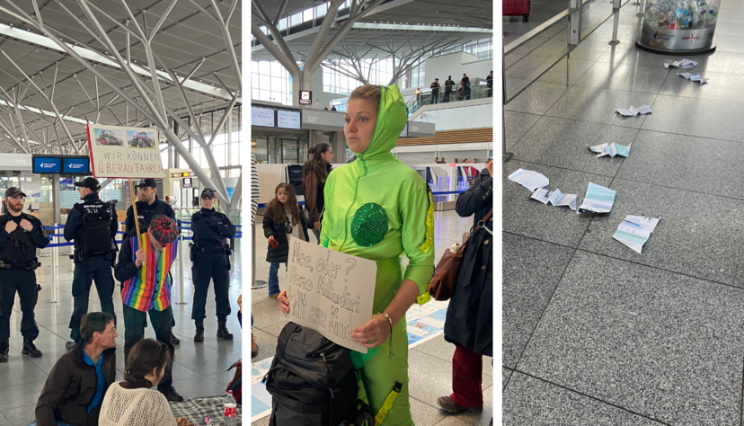 Die Klimaaktivisten der "Letzten Generation" trafen sich am Flughafen Stuttgart zu einer "ungehorsamen Versammlung".