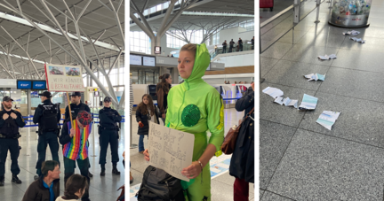 Die Klimaaktivisten der "Letzten Generation" trafen sich am Flughafen Stuttgart zu einer "ungehorsamen Versammlung".