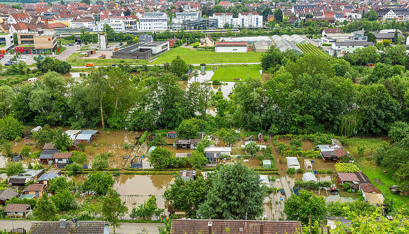 Der Bereich Klostergarten in Lauffen voller Wasser.