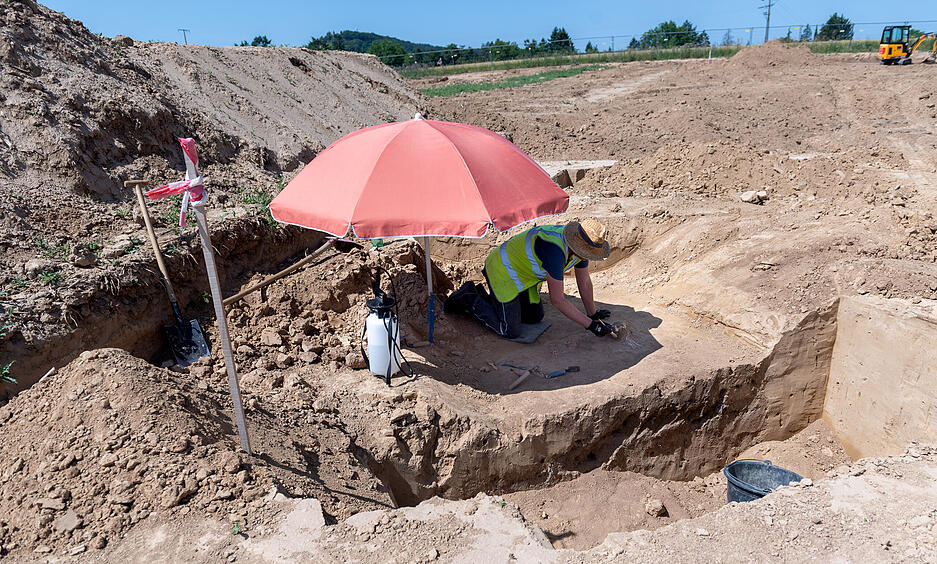 Auf dem neu geplanten Baugebiet „Kappmannsgrund 5“ in Leingarten, unterhalb der Feuerwehrwache, finden vor Baustart archäologische Arbeiten statt.