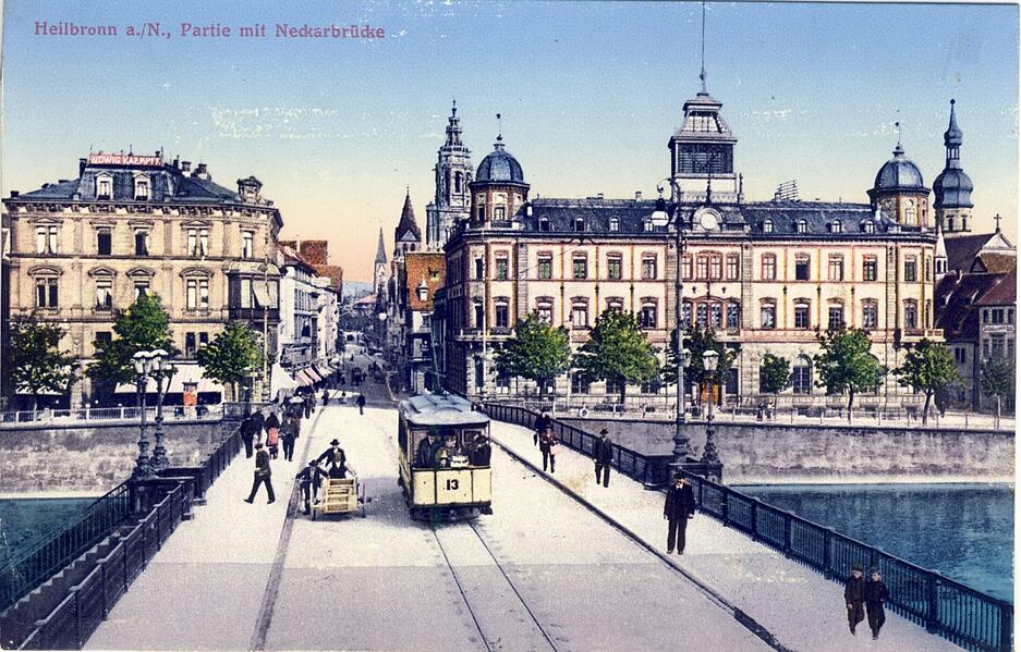 Partie mit Neckarbrücke steht auf dieser Heilbronn-Postkarte. Partie mit Neckarbrücke steht auf dieser Heilbronn-Postkarte.