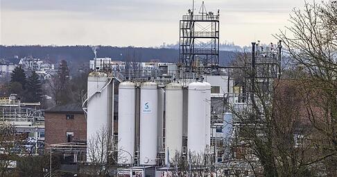 Blick auf das Solvay-Werk in Bad Wimpfen, Europas einzige SF6-Produktionsst&auml;tte.