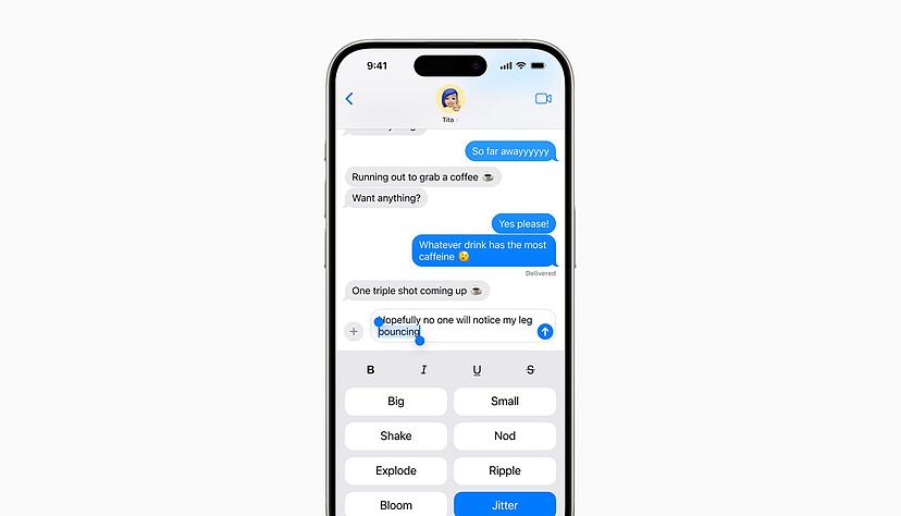 Zittern ist nur einer von vielen Spezialeffekten, die sich zusätzlich ab iOS18 in iMessage nutzen lassen. Zittern ist nur einer von vielen Spezialeffekten, die sich zusätzlich ab iOS18 in iMessage nutzen lassen.