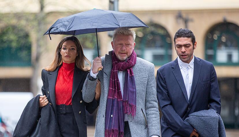 Boris Becker, seine Lebensgefährtin Lilian De Carvalho Monteiro und sein Sohn Noah (r).