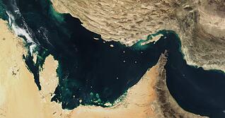 Der Persische Golf, die Stra&szlig;e von Hormus und der Golf von Oman in einer undatierten, von der NASA zur Verf&uuml;gung gestellten, Satellitenaufnahme.