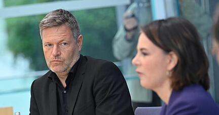 Robert Habeck und Annalena Baerbock bei einer Pressekonferenz zum Ausgang der Bundestagswahl.