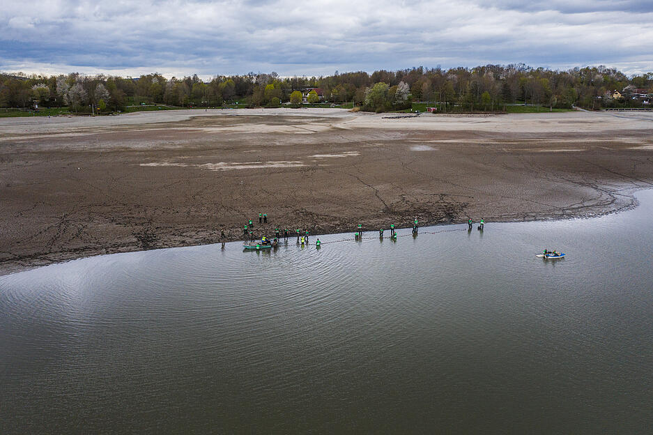 Luftbilder vom Abfischen des Breitenauer Sees