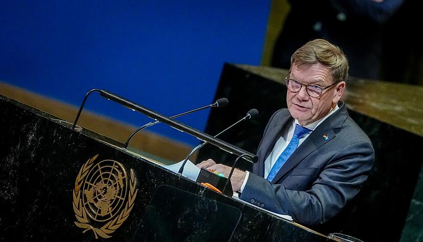 Au&szlig;enminister Johann Wadephul (CDU) w&auml;hrend der Generaldebatte der Vereinten Nationen im September in New York.