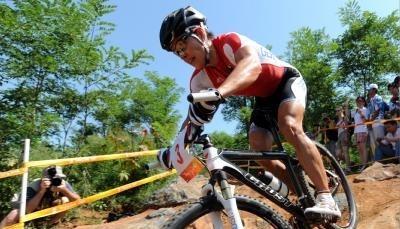 Sabine Spitz auf der Strecke der Olympischen Spiele im August 2008.