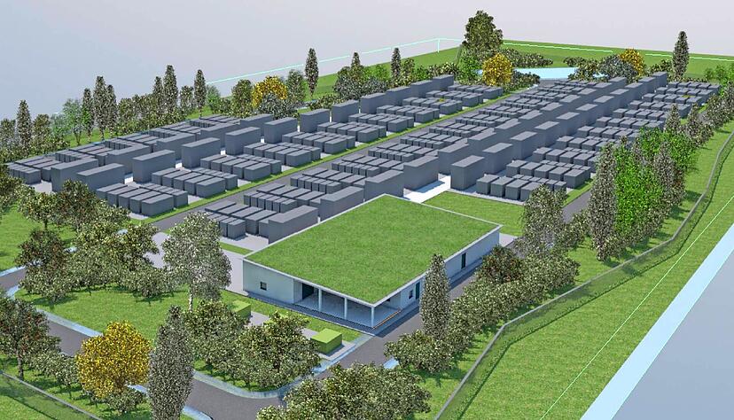 Quo vadis, Riesenbatterie? Viele Fragen waren Anfang 2022 noch offen: So auch die nach dem genauen Standort. Transnet skizziert damals den ungefähren Zeitplan - und dieses Computerbild gab einen ersten Eindruck davon, wie der Netzbooster aussehen soll Quo vadis, Riesenbatterie? Viele Fragen waren Anfang 2022 noch offen: So auch die nach dem genauen Standort. Transnet skizziert damals den ungefähren Zeitplan - und dieses Computerbild gab einen ersten Eindruck davon, wie der Netzbooster aussehen soll